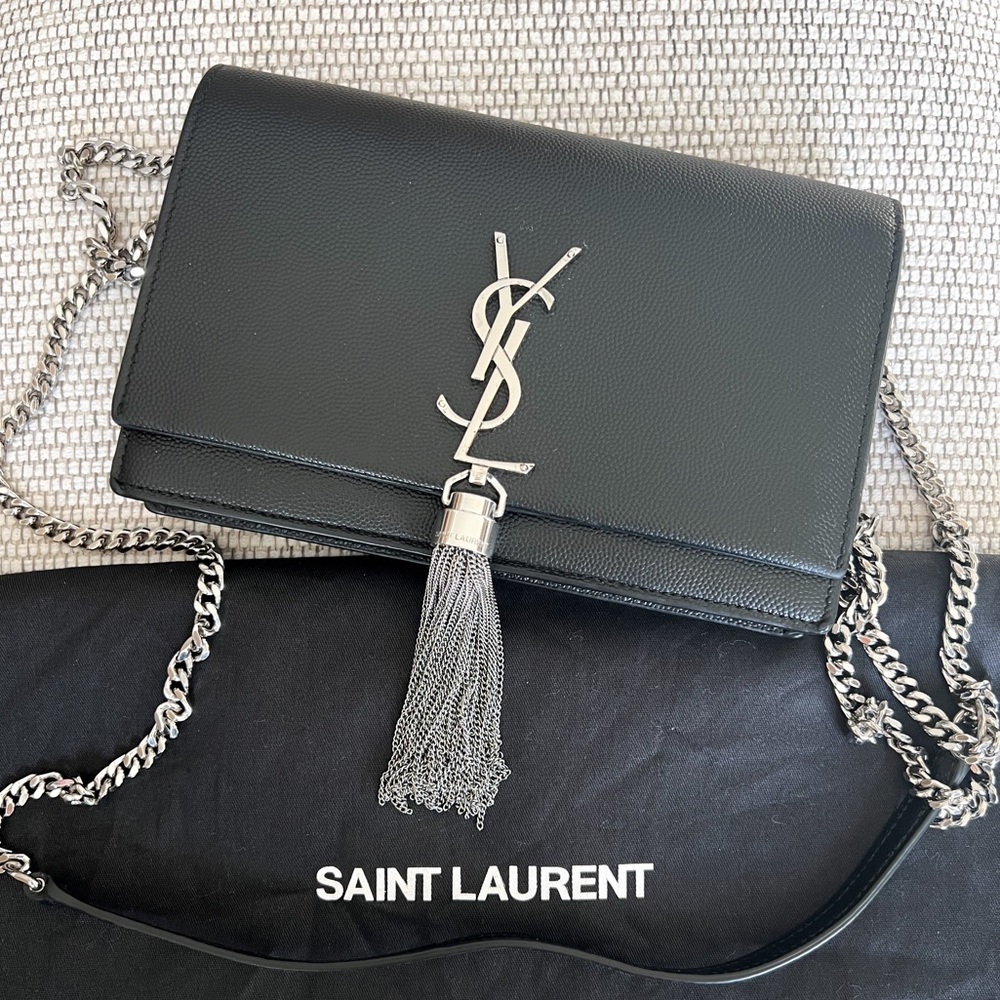 YSL Saint Laurent Grain de Poudre Kate Tassel Wallet on Chain Bag